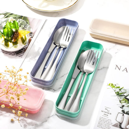 4 Pack Travel Silverware Set with Case for Lunch,Red | Reusable Utensils with Case, Portable Flatware, Camping Cutlery, Fork Spoon Knife, for Work School, Dishwasher Safe