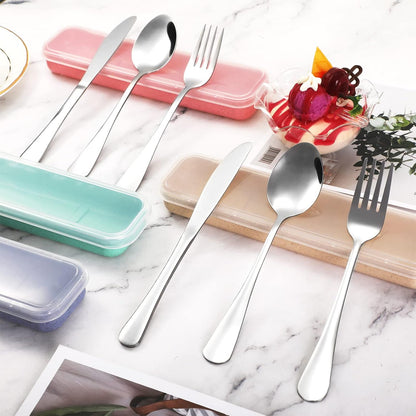 4 Pack Travel Silverware Set with Case for Lunch,Red | Reusable Utensils with Case, Portable Flatware, Camping Cutlery, Fork Spoon Knife, for Work School, Dishwasher Safe
