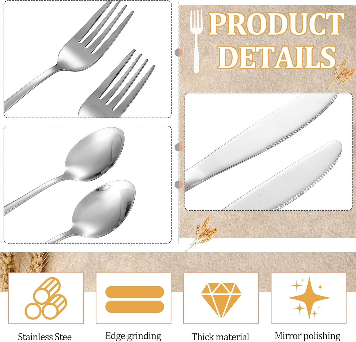 4 Pack Travel Silverware Set with Case for Lunch,Red | Reusable Utensils with Case, Portable Flatware, Camping Cutlery, Fork Spoon Knife, for Work School, Dishwasher Safe