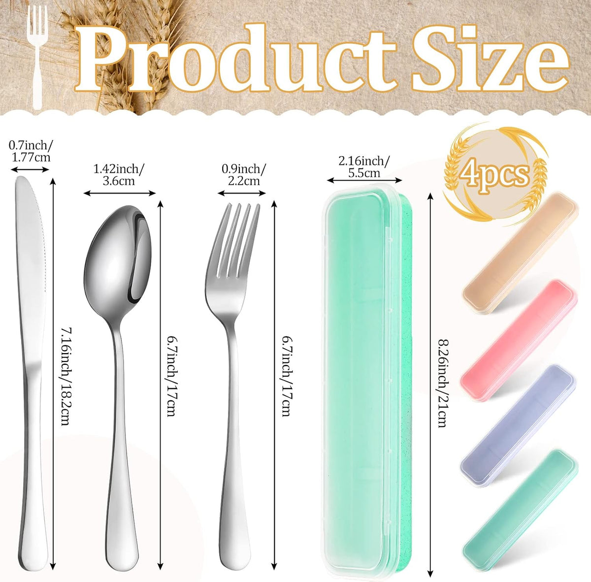 4 Pack Travel Silverware Set with Case for Lunch,Red | Reusable Utensils with Case, Portable Flatware, Camping Cutlery, Fork Spoon Knife, for Work School, Dishwasher Safe