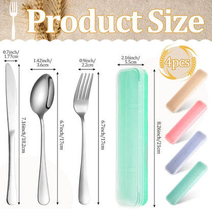 4 Pack Travel Silverware Set with Case for Lunch,Red | Reusable Utensils with Case, Portable Flatware, Camping Cutlery, Fork Spoon Knife, for Work School, Dishwasher Safe