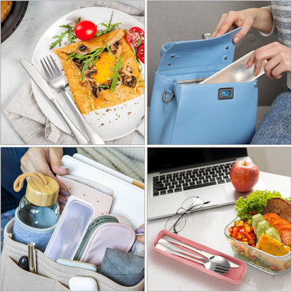 4 Pack Travel Silverware Set with Case for Lunch,Red | Reusable Utensils with Case, Portable Flatware, Camping Cutlery, Fork Spoon Knife, for Work School, Dishwasher Safe