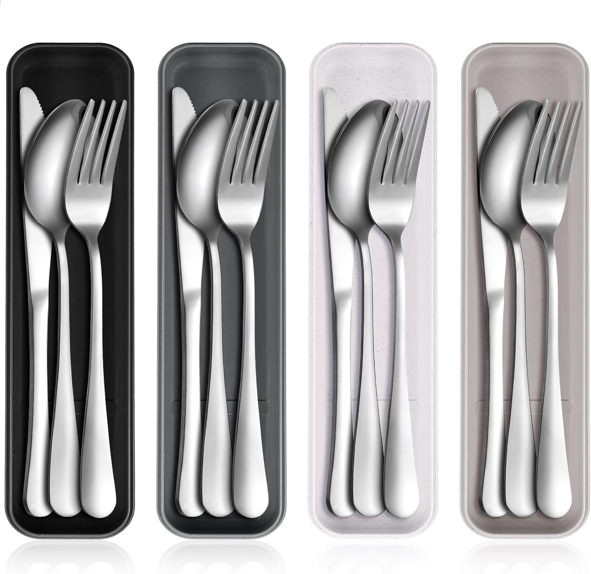 4 Pack Travel Silverware Set with Case for Lunch,Red | Reusable Utensils with Case, Portable Flatware, Camping Cutlery, Fork Spoon Knife, for Work School, Dishwasher Safe