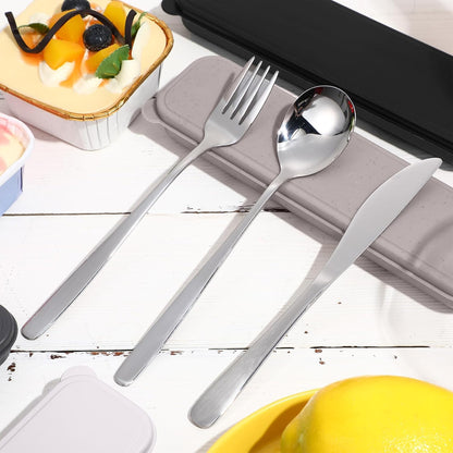 4 Pack Travel Silverware Set with Case for Lunch,Red | Reusable Utensils with Case, Portable Flatware, Camping Cutlery, Fork Spoon Knife, for Work School, Dishwasher Safe