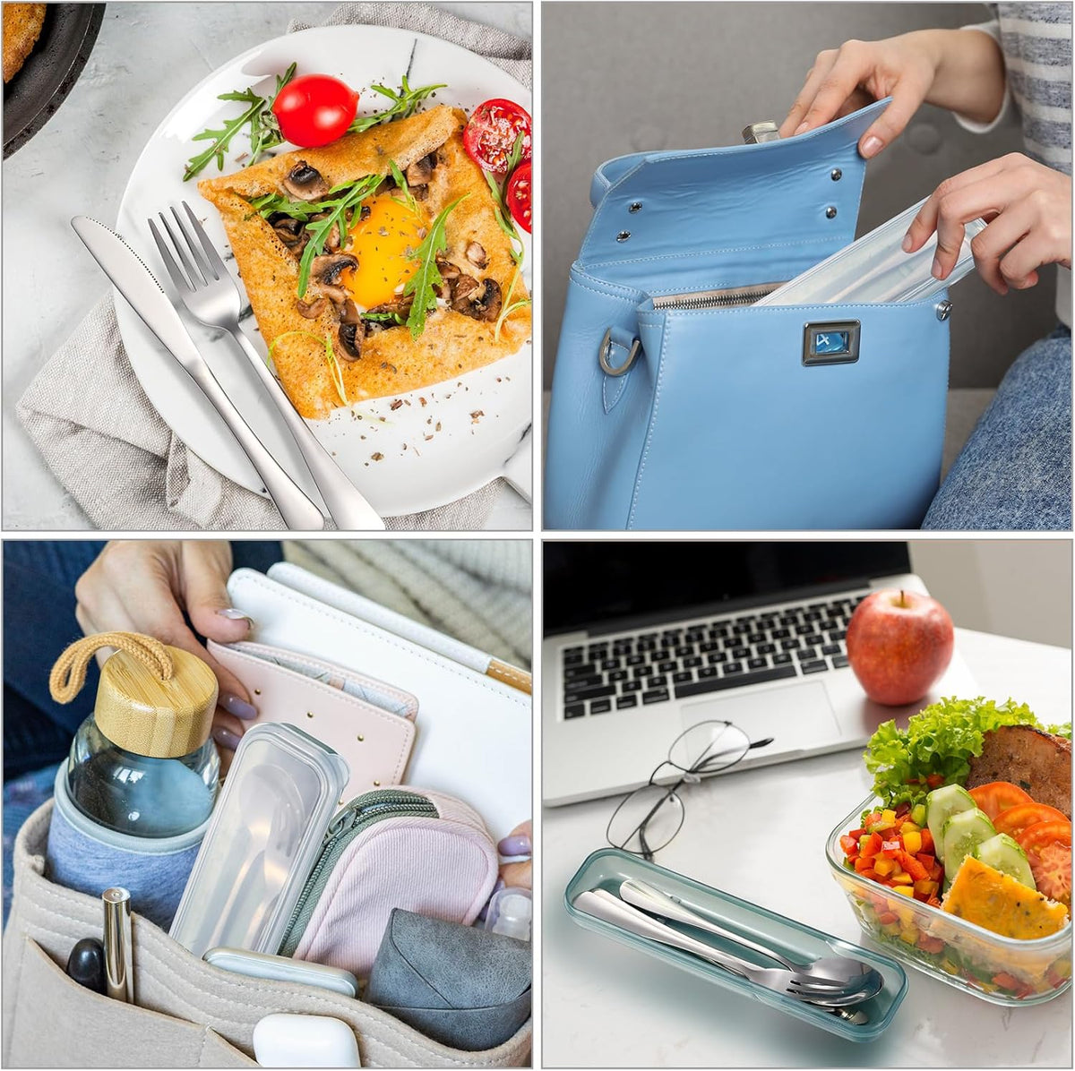 4 Pack Travel Silverware Set with Case for Lunch,Red | Reusable Utensils with Case, Portable Flatware, Camping Cutlery, Fork Spoon Knife, for Work School, Dishwasher Safe