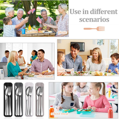 4 Pack Travel Silverware Set with Case for Lunch,Red | Reusable Utensils with Case, Portable Flatware, Camping Cutlery, Fork Spoon Knife, for Work School, Dishwasher Safe