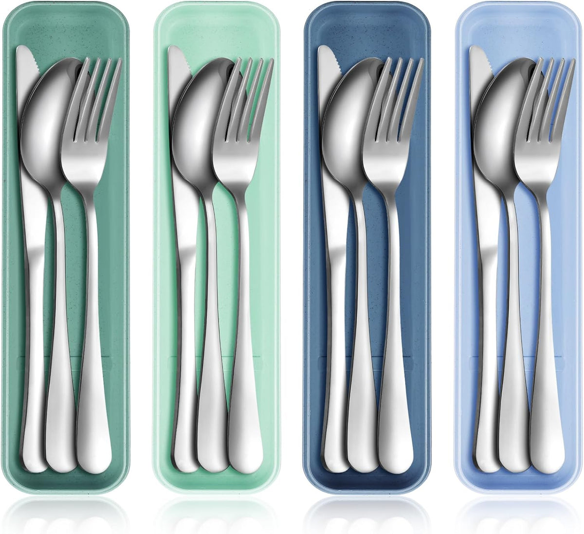 4 Pack Travel Silverware Set with Case for Lunch,Red | Reusable Utensils with Case, Portable Flatware, Camping Cutlery, Fork Spoon Knife, for Work School, Dishwasher Safe