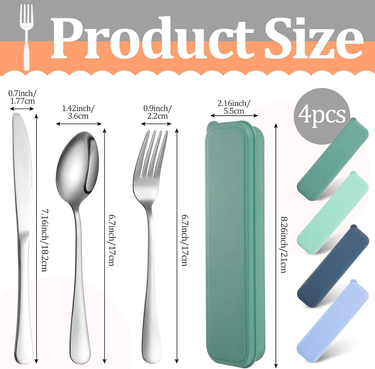 4 Pack Travel Silverware Set with Case for Lunch,Red | Reusable Utensils with Case, Portable Flatware, Camping Cutlery, Fork Spoon Knife, for Work School, Dishwasher Safe