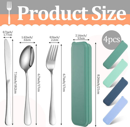 4 Pack Travel Silverware Set with Case for Lunch,Red | Reusable Utensils with Case, Portable Flatware, Camping Cutlery, Fork Spoon Knife, for Work School, Dishwasher Safe