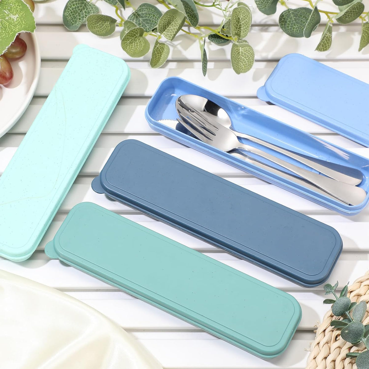 4 Pack Travel Silverware Set with Case for Lunch,Red | Reusable Utensils with Case, Portable Flatware, Camping Cutlery, Fork Spoon Knife, for Work School, Dishwasher Safe