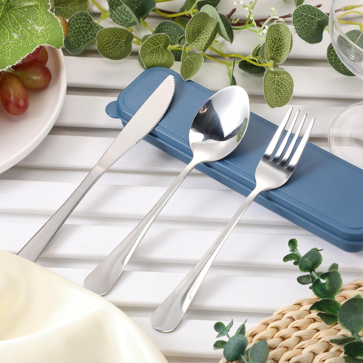 4 Pack Travel Silverware Set with Case for Lunch,Red | Reusable Utensils with Case, Portable Flatware, Camping Cutlery, Fork Spoon Knife, for Work School, Dishwasher Safe