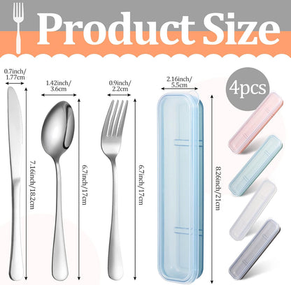 4 Pack Travel Silverware Set with Case for Lunch,Red | Reusable Utensils with Case, Portable Flatware, Camping Cutlery, Fork Spoon Knife, for Work School, Dishwasher Safe