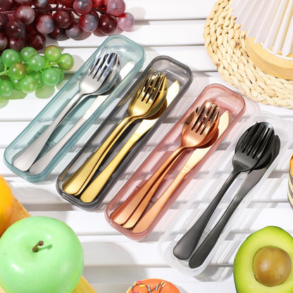 4 Pack Travel Silverware Set with Case for Lunch,Red | Reusable Utensils with Case, Portable Flatware, Camping Cutlery, Fork Spoon Knife, for Work School, Dishwasher Safe