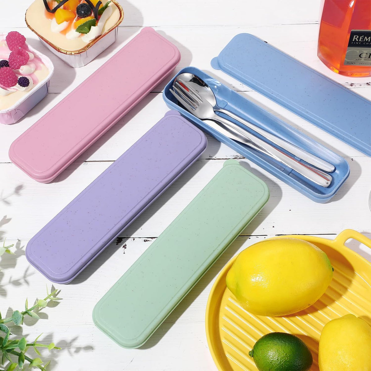 4 Pack Travel Silverware Set with Case for Lunch,Red | Reusable Utensils with Case, Portable Flatware, Camping Cutlery, Fork Spoon Knife, for Work School, Dishwasher Safe