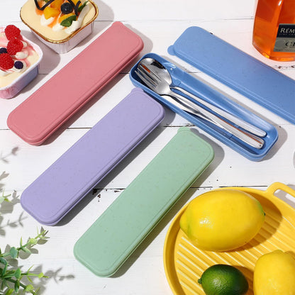 4 Pack Travel Silverware Set with Case for Lunch,Red | Reusable Utensils with Case, Portable Flatware, Camping Cutlery, Fork Spoon Knife, for Work School, Dishwasher Safe