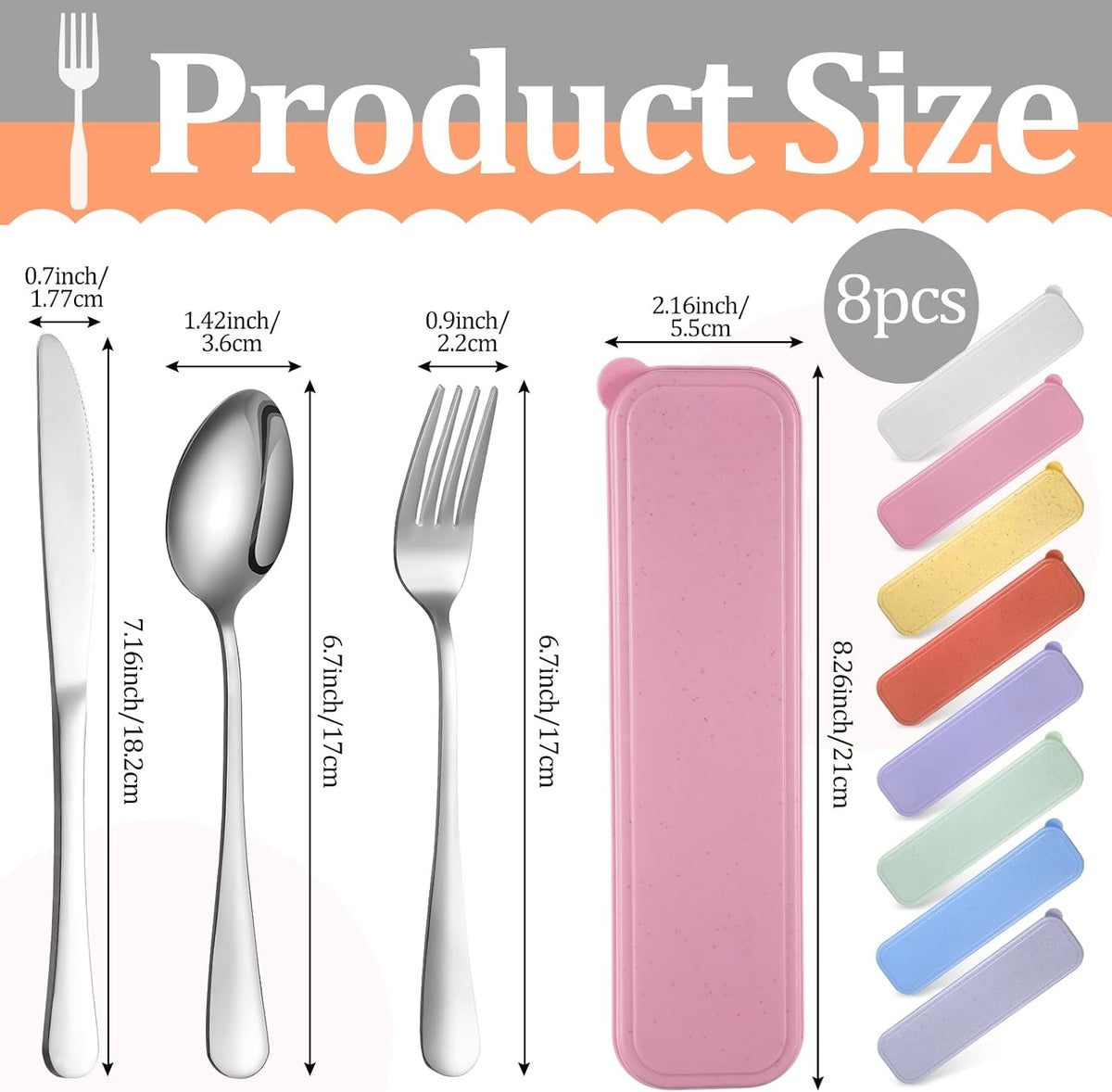 4 Pack Travel Silverware Set with Case for Lunch,Red | Reusable Utensils with Case, Portable Flatware, Camping Cutlery, Fork Spoon Knife, for Work School, Dishwasher Safe
