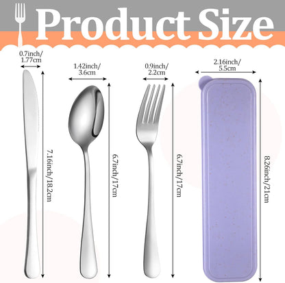 4 Pack Travel Silverware Set with Case for Lunch,Red | Reusable Utensils with Case, Portable Flatware, Camping Cutlery, Fork Spoon Knife, for Work School, Dishwasher Safe