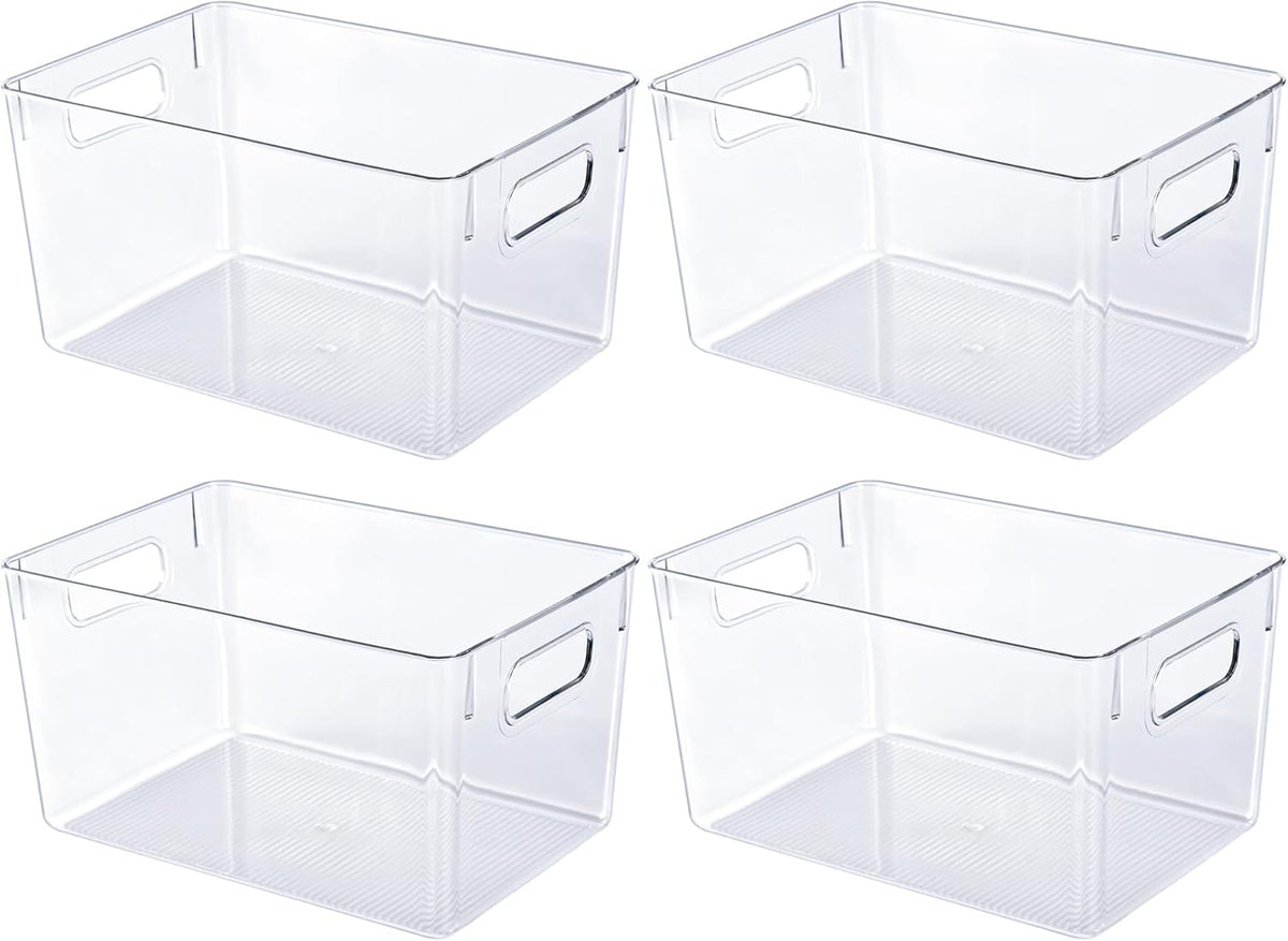 Clear Plastic Storage Bins | Pantry Organizers, Storage with Handles, Clear Storage Containers,Great for Fridge, Kitchen, Cabinet, Bathroom and Office