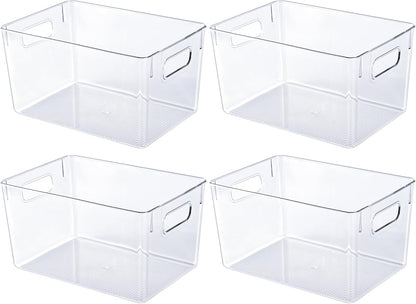 Clear Plastic Storage Bins | Pantry Organizers, Storage with Handles, Clear Storage Containers,Great for Fridge, Kitchen, Cabinet, Bathroom and Office
