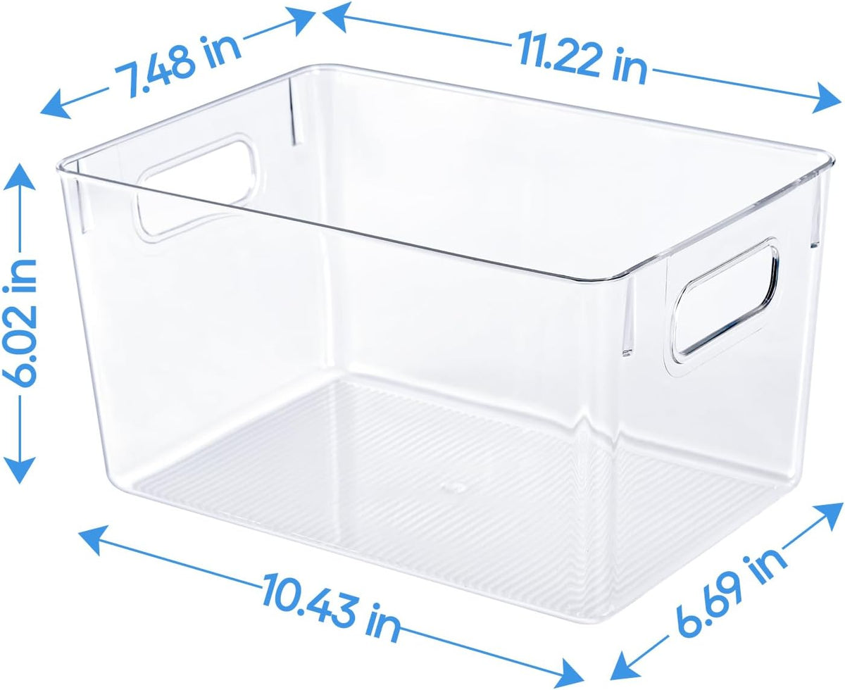 Clear Plastic Storage Bins | Pantry Organizers, Storage with Handles, Clear Storage Containers,Great for Fridge, Kitchen, Cabinet, Bathroom and Office