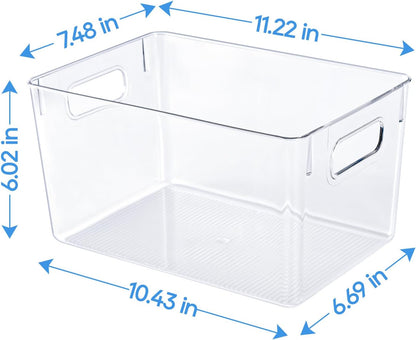 Clear Plastic Storage Bins | Pantry Organizers, Storage with Handles, Clear Storage Containers,Great for Fridge, Kitchen, Cabinet, Bathroom and Office