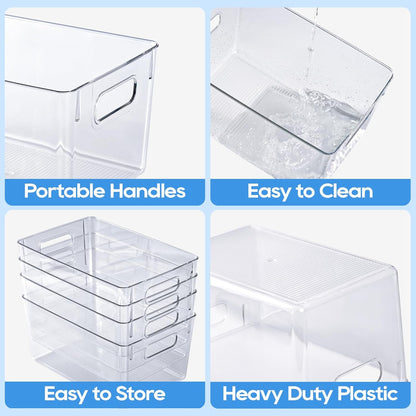 Clear Plastic Storage Bins | Pantry Organizers, Storage with Handles, Clear Storage Containers,Great for Fridge, Kitchen, Cabinet, Bathroom and Office
