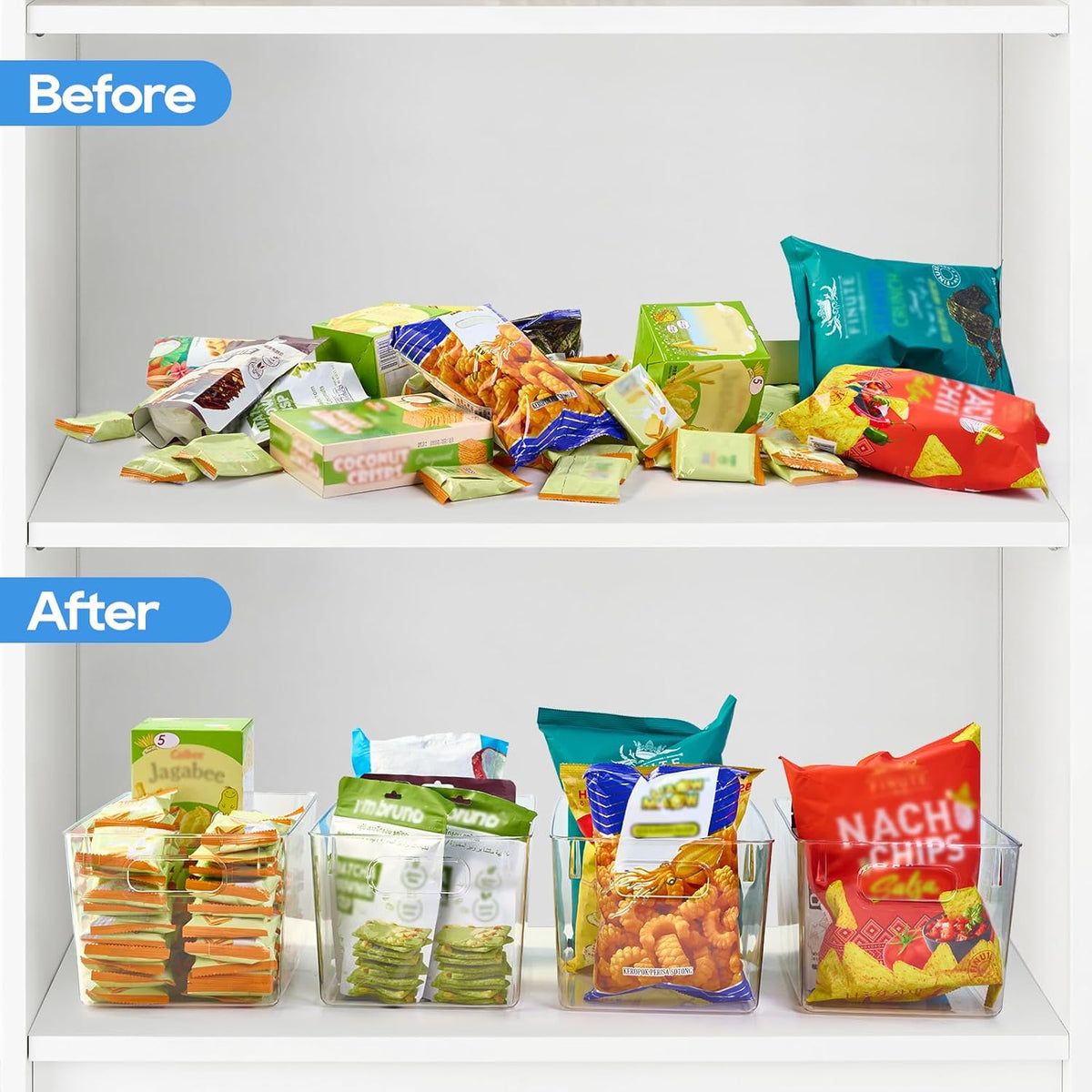 Clear Plastic Storage Bins | Pantry Organizers, Storage with Handles, Clear Storage Containers,Great for Fridge, Kitchen, Cabinet, Bathroom and Office
