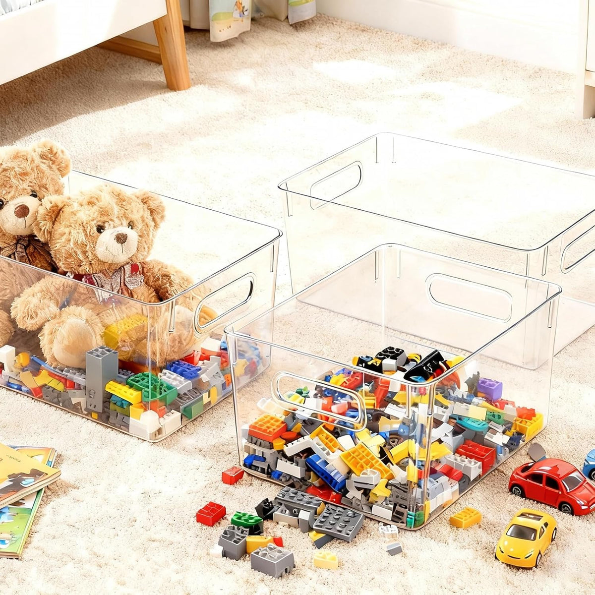 Clear Plastic Storage Bins | Pantry Organizers, Storage with Handles, Clear Storage Containers,Great for Fridge, Kitchen, Cabinet, Bathroom and Office