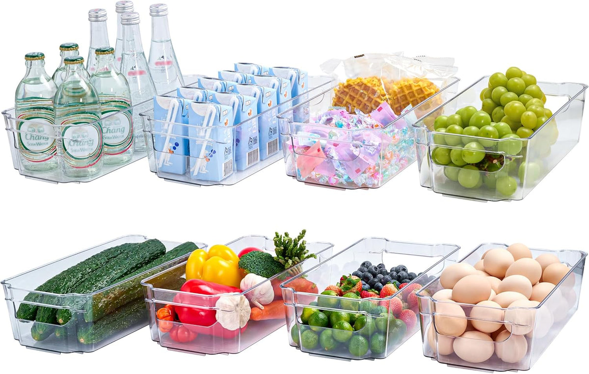 Clear Plastic Storage Bins | Pantry Organizers, Storage with Handles, Clear Storage Containers,Great for Fridge, Kitchen, Cabinet, Bathroom and Office