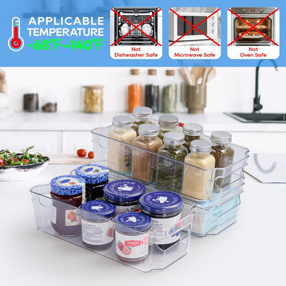 Clear Plastic Storage Bins | Pantry Organizers, Storage with Handles, Clear Storage Containers,Great for Fridge, Kitchen, Cabinet, Bathroom and Office