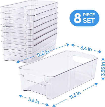 Clear Plastic Storage Bins | Pantry Organizers, Storage with Handles, Clear Storage Containers,Great for Fridge, Kitchen, Cabinet, Bathroom and Office