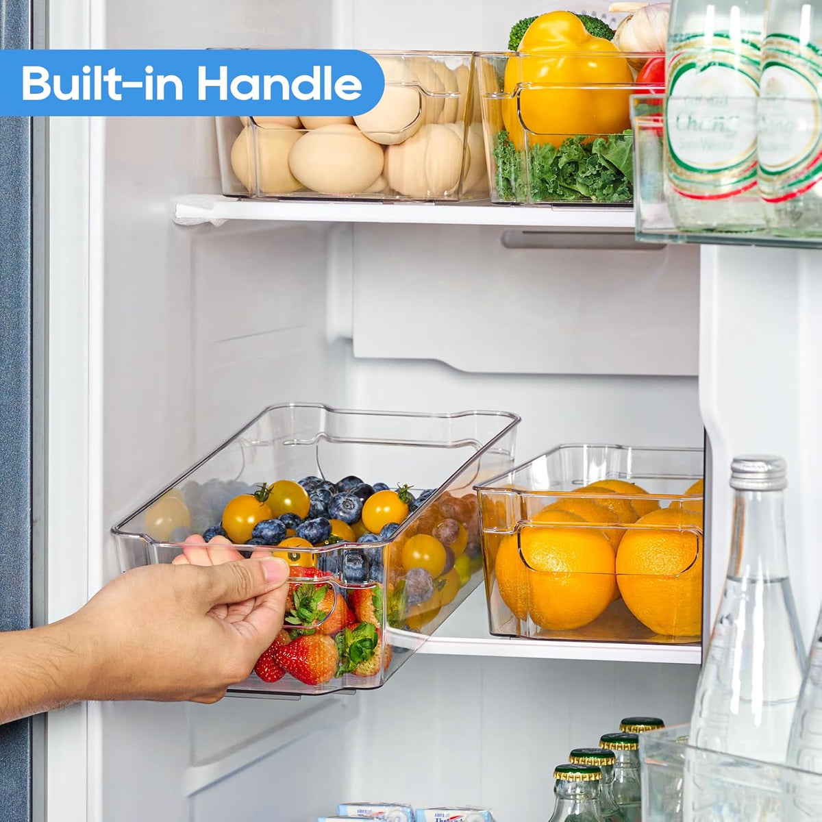 Clear Plastic Storage Bins | Pantry Organizers, Storage with Handles, Clear Storage Containers,Great for Fridge, Kitchen, Cabinet, Bathroom and Office
