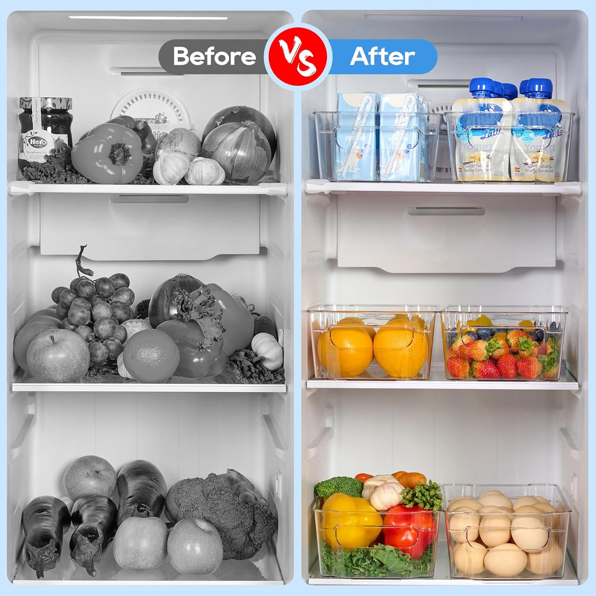 Clear Plastic Storage Bins | Pantry Organizers, Storage with Handles, Clear Storage Containers,Great for Fridge, Kitchen, Cabinet, Bathroom and Office