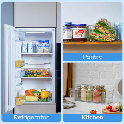 Clear Plastic Storage Bins | Pantry Organizers, Storage with Handles, Clear Storage Containers,Great for Fridge, Kitchen, Cabinet, Bathroom and Office