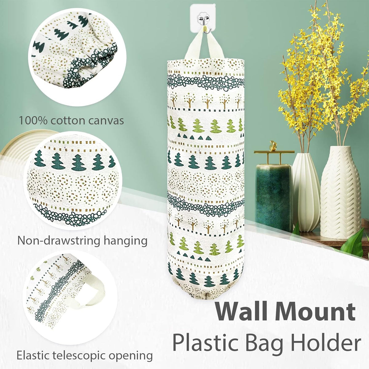 Plastic Bag Holder, Reusable Grocery Bag Organizer, Wall Mount, 1 Pack, Seaweed | 1 Pack