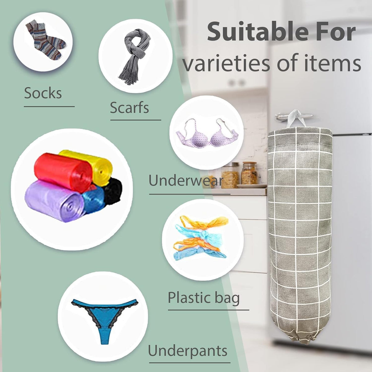 Plastic Bag Holder, Reusable Grocery Bag Organizer, Wall Mount, 1 Pack, Seaweed | 1 Pack