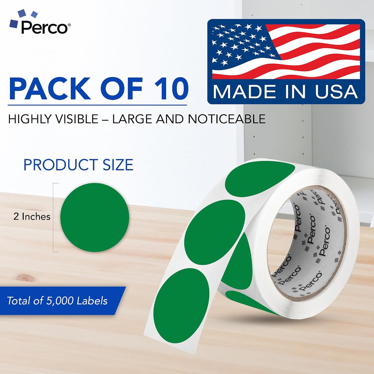 Neon Green Round Circle Dot Sticker 1-Inch Labels with Easy-Tear Perforation, 1,000 Stickers per Roll - in Stock, Approved & Available Labels, High Visibility, Strong Adhesive—Made in USA