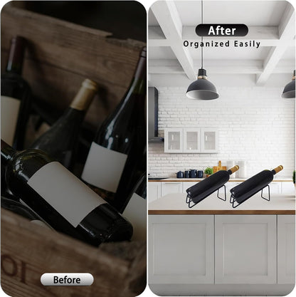 2Pack Wine Rack Metal Tabletop Wine Holder Stand Wine Bottle Display Stand Small Wine Storage for Bar Coffee Kitchen Cabinet Countertop Fridge (2Pack Black)