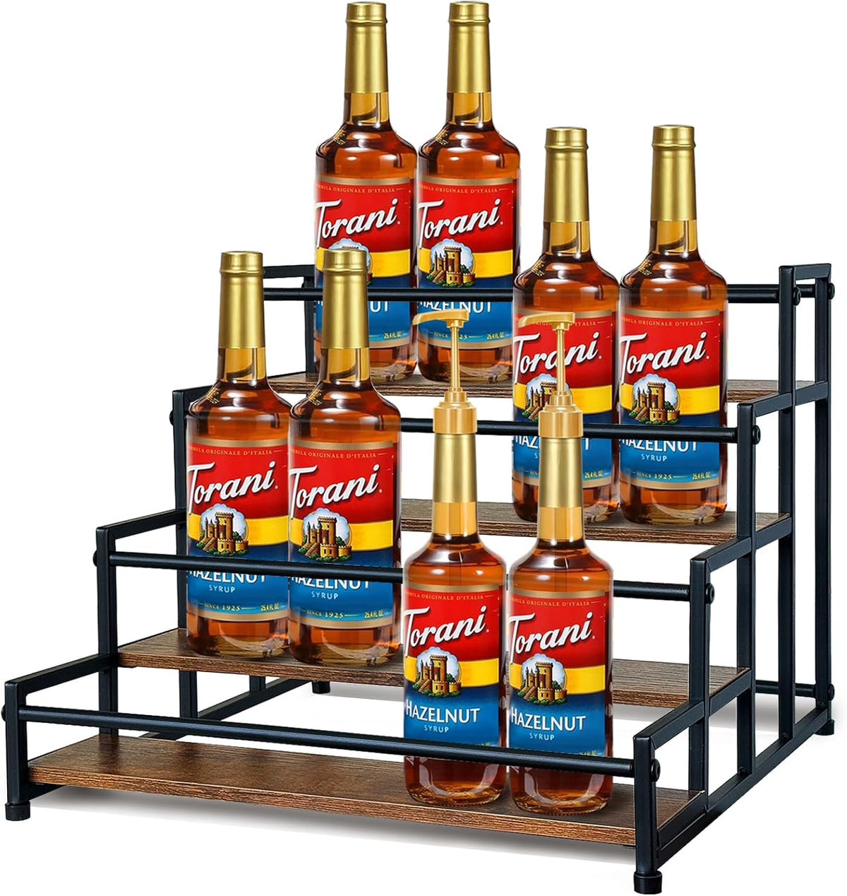 4-Tier Coffee Syrup Rack for 20 Bottles (750ml)–Sturdy Coffee Syrup Organizer Holder for Kitchen, Café, Office