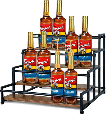 4-Tier Coffee Syrup Rack for 20 Bottles (750ml)–Sturdy Coffee Syrup Organizer Holder for Kitchen, Café, Office