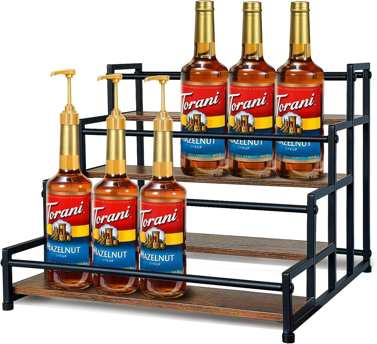4-Tier Coffee Syrup Rack for 20 Bottles (750ml)–Sturdy Coffee Syrup Organizer Holder for Kitchen, Café, Office