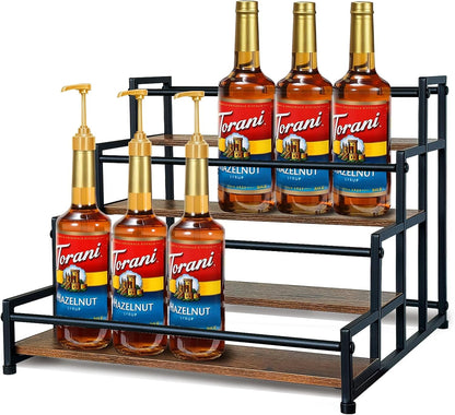 4-Tier Coffee Syrup Rack for 20 Bottles (750ml)–Sturdy Coffee Syrup Organizer Holder for Kitchen, Café, Office