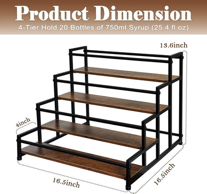 4-Tier Coffee Syrup Rack for 20 Bottles (750ml)–Sturdy Coffee Syrup Organizer Holder for Kitchen, Café, Office