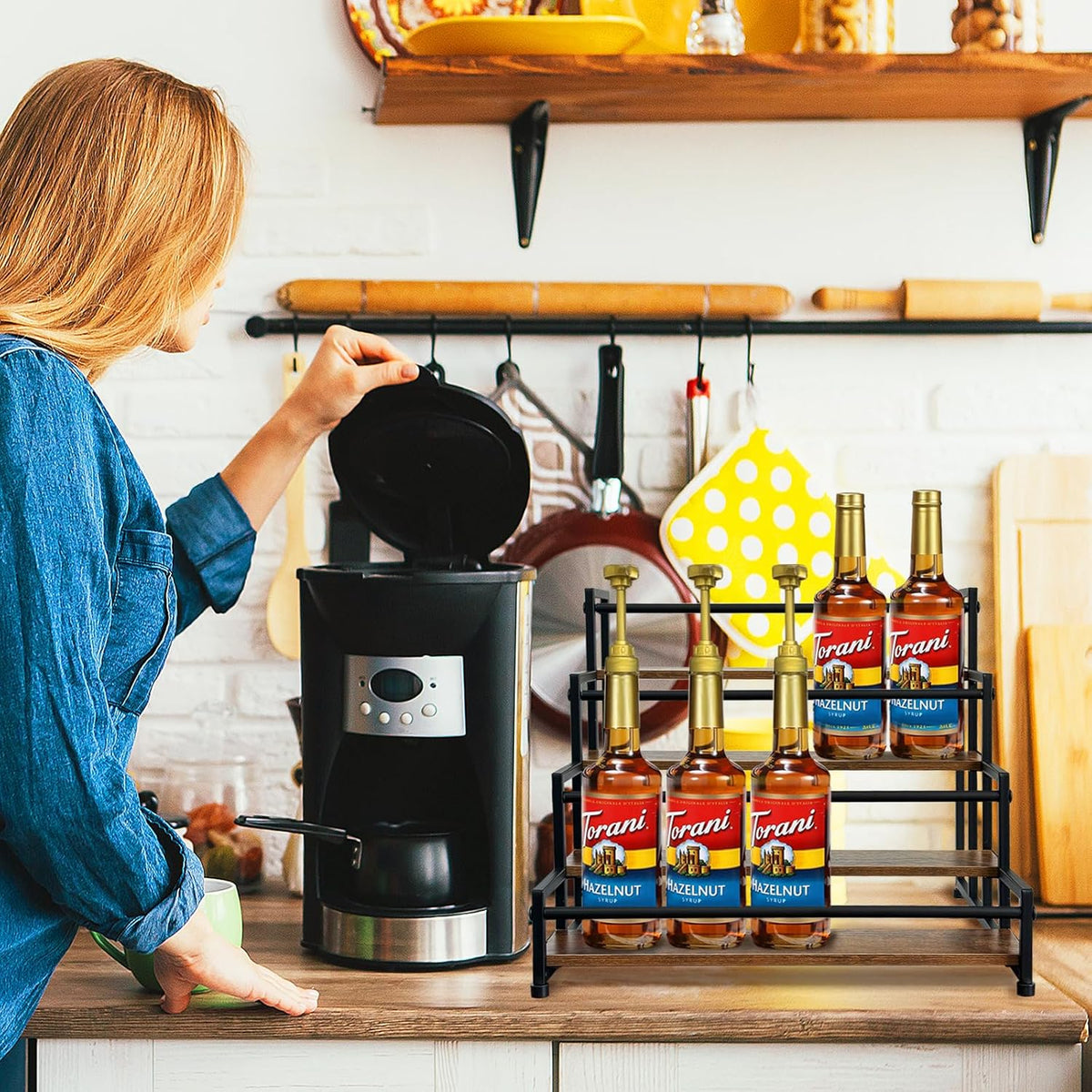 4-Tier Coffee Syrup Rack for 20 Bottles (750ml)–Sturdy Coffee Syrup Organizer Holder for Kitchen, Café, Office