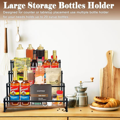 4-Tier Coffee Syrup Rack for 20 Bottles (750ml)–Sturdy Coffee Syrup Organizer Holder for Kitchen, Café, Office