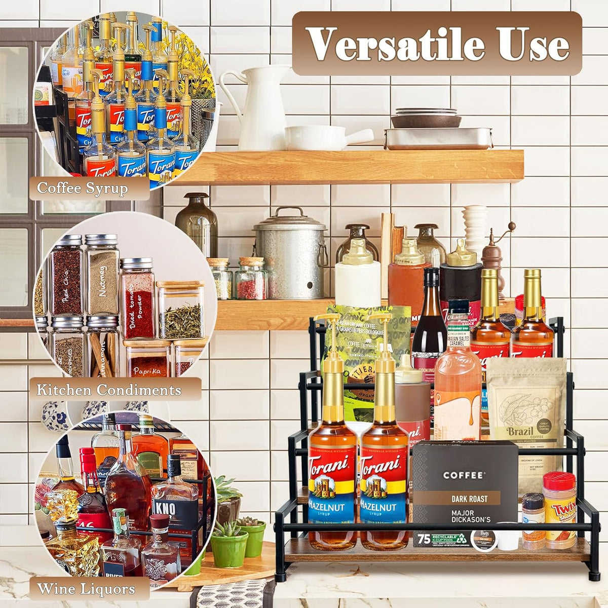4-Tier Coffee Syrup Rack for 20 Bottles (750ml)–Sturdy Coffee Syrup Organizer Holder for Kitchen, Café, Office