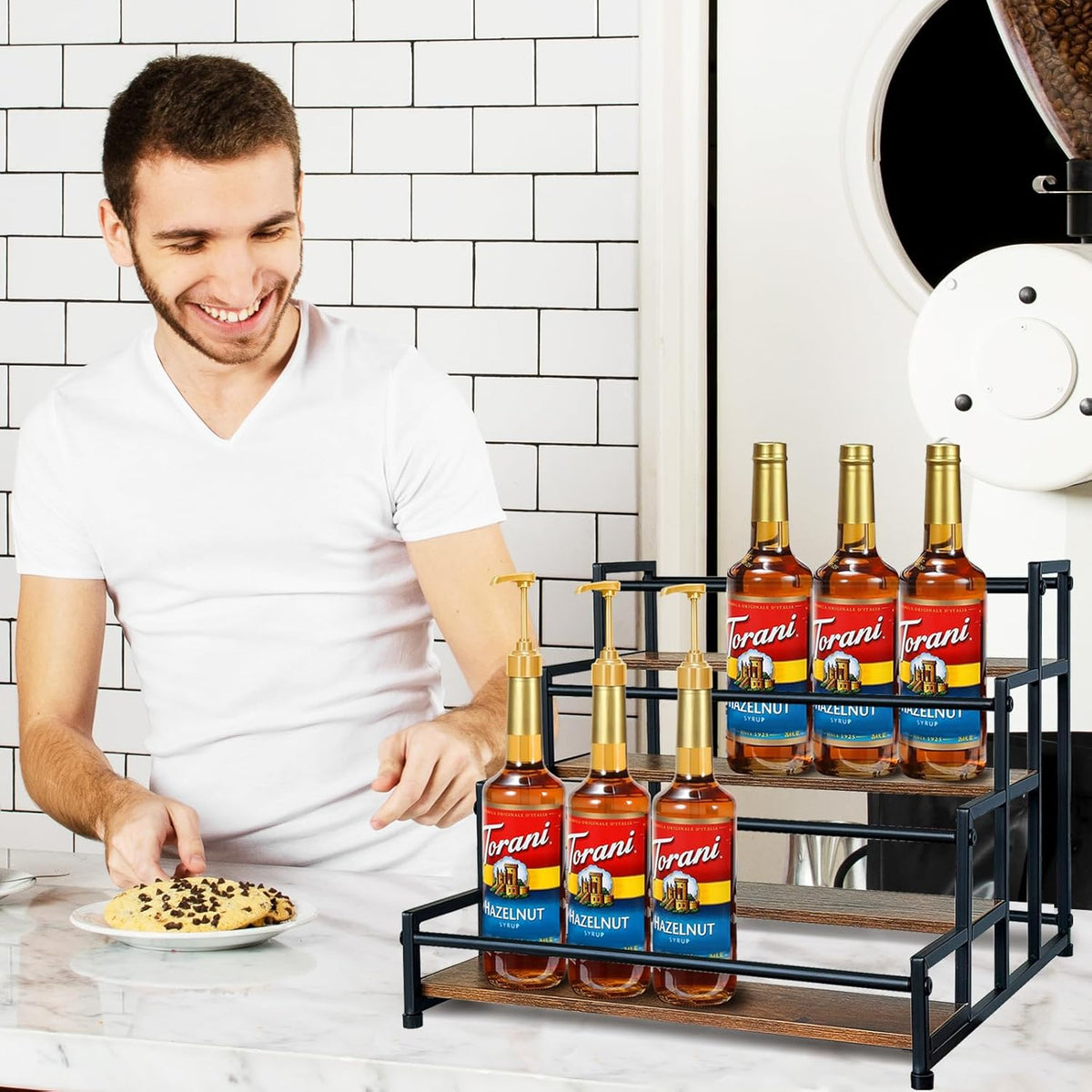 4-Tier Coffee Syrup Rack for 20 Bottles (750ml)–Sturdy Coffee Syrup Organizer Holder for Kitchen, Café, Office