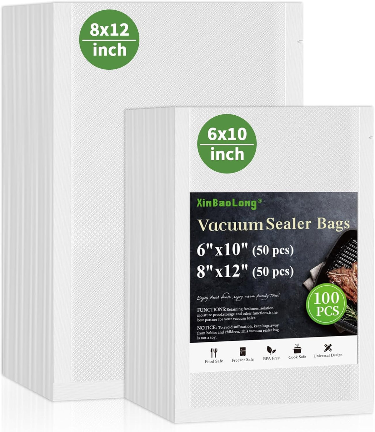 Vacuum Sealer Bags, 11"x16" Gallon, 8"x12" Quart, 6"x10" Pint, 150Pcs