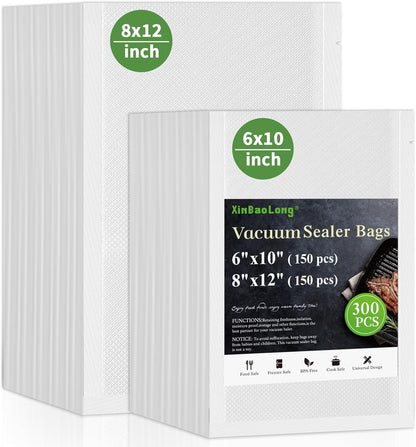 Vacuum Sealer Bags, 11"x16" Gallon, 8"x12" Quart, 6"x10" Pint, 150Pcs