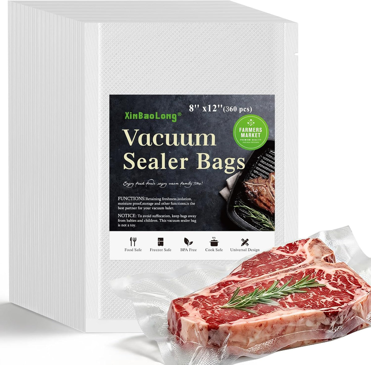 Vacuum Sealer Bags, 11"x16" Gallon, 8"x12" Quart, 6"x10" Pint, 150Pcs